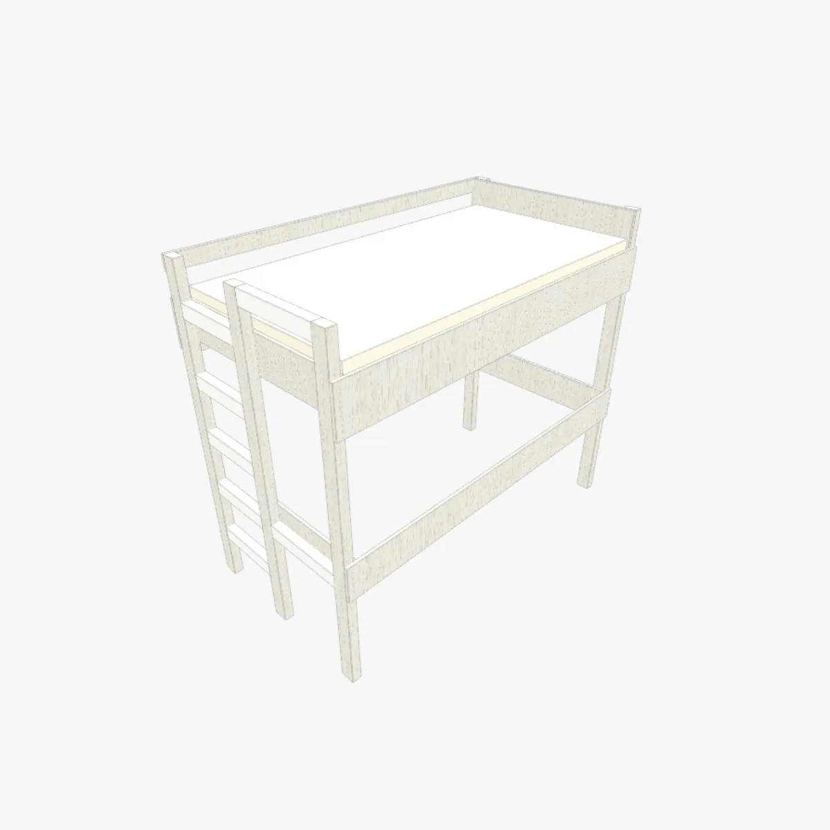 Projeto cama alta de madeira com escada lateral Joaquin