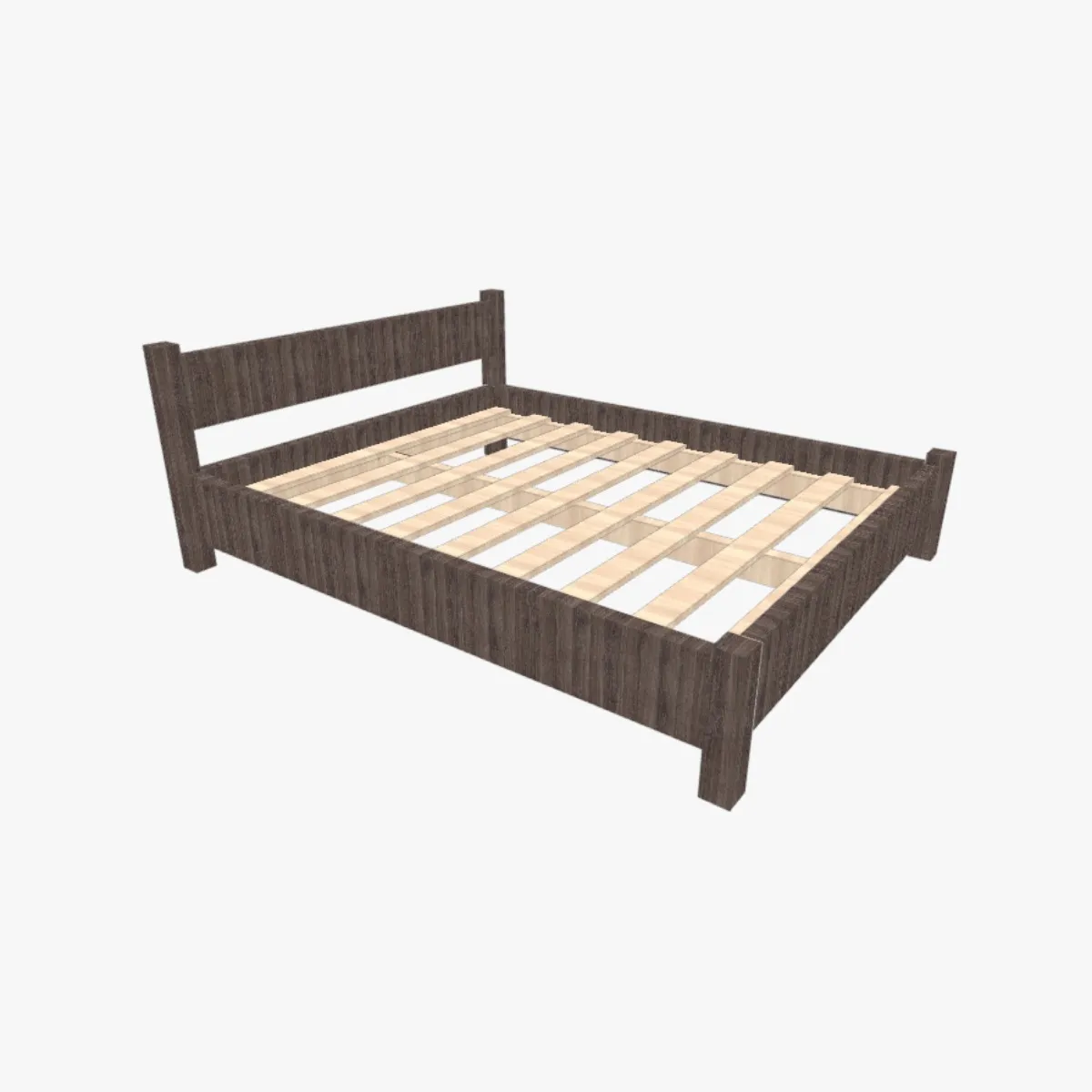 Wood platform bed frame with slat base, double 79x63 in (2000x1600 mm) bed plans