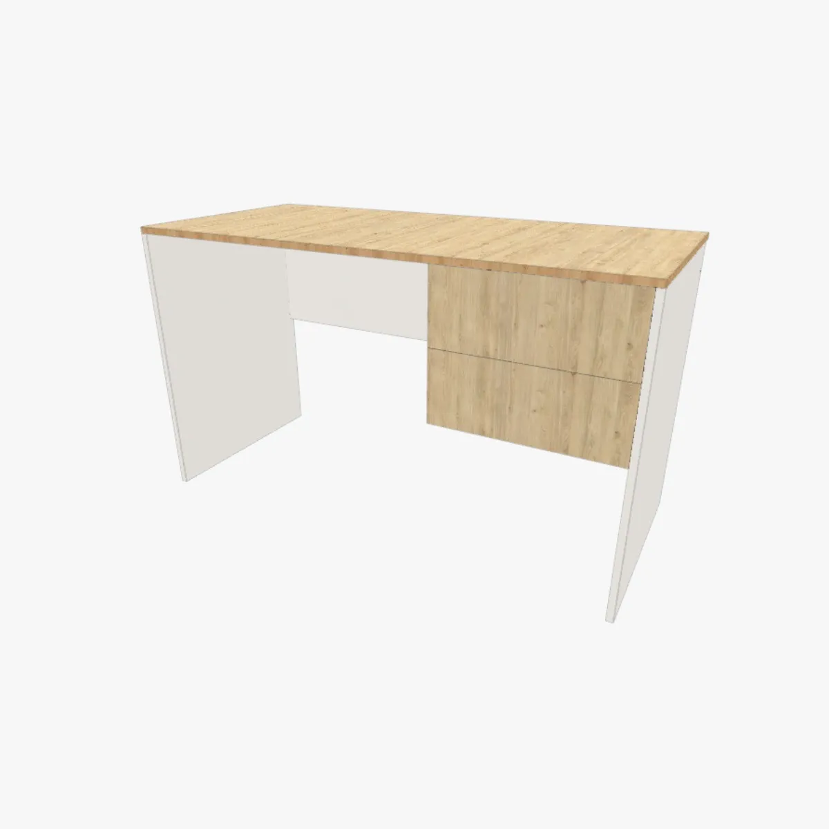 Modern computer desk with light wood top, white panels, and two drawers; computer desk plans and design