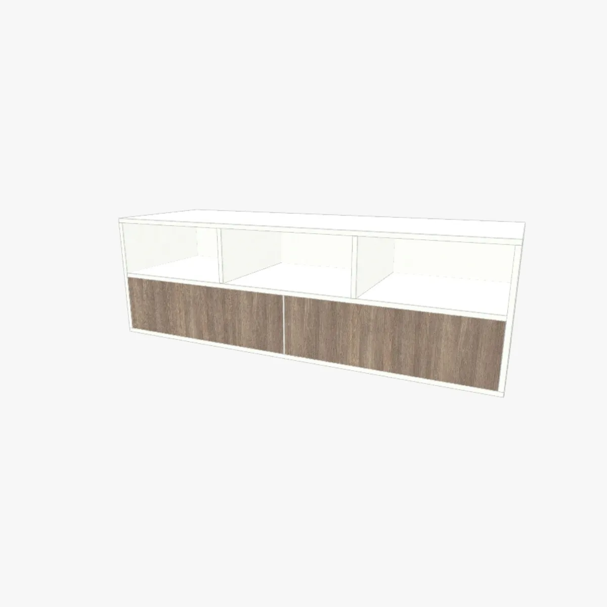rack de TV suspenso branco com frente amadeirada e nichos