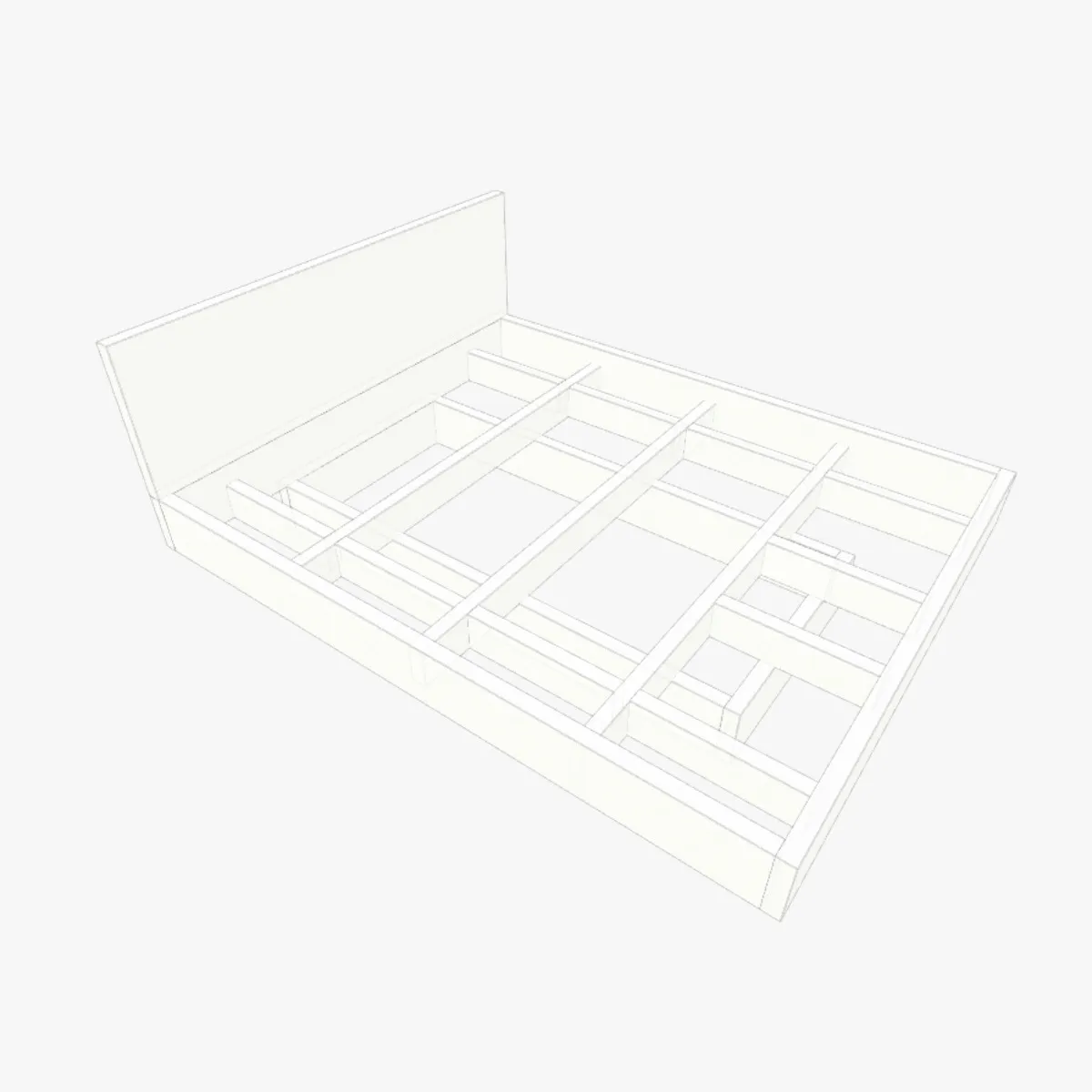 Схема каркаса парящей кровати 160x200, проект и чертежи, вид в перспективе