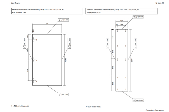 ตัวอย่างแบบร่างการเจาะเฟอร์นิเจอร์ในโปรแกรม Flatma