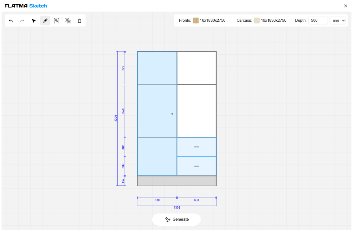 Custom cabinet design software with adjustable cabinet dimensions