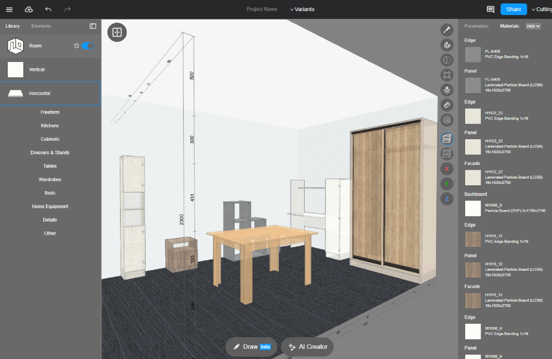 Cabinet drafting software for cabinet makers and woodworkers