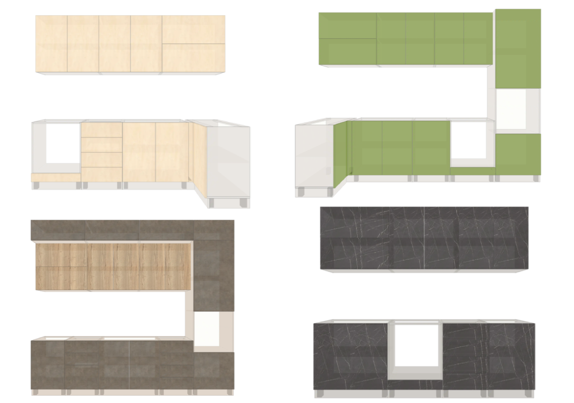 Kitchen layout planner showing floor plan and 3D kitchen design